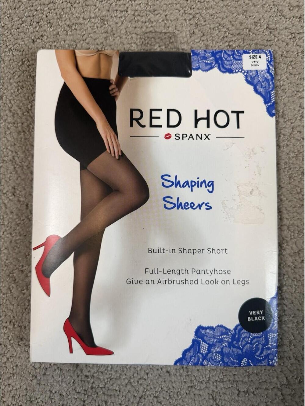Red Hot by Spanx Shaping Sheers Pantyhose – Size 4 Very Black – Built-In Shaper